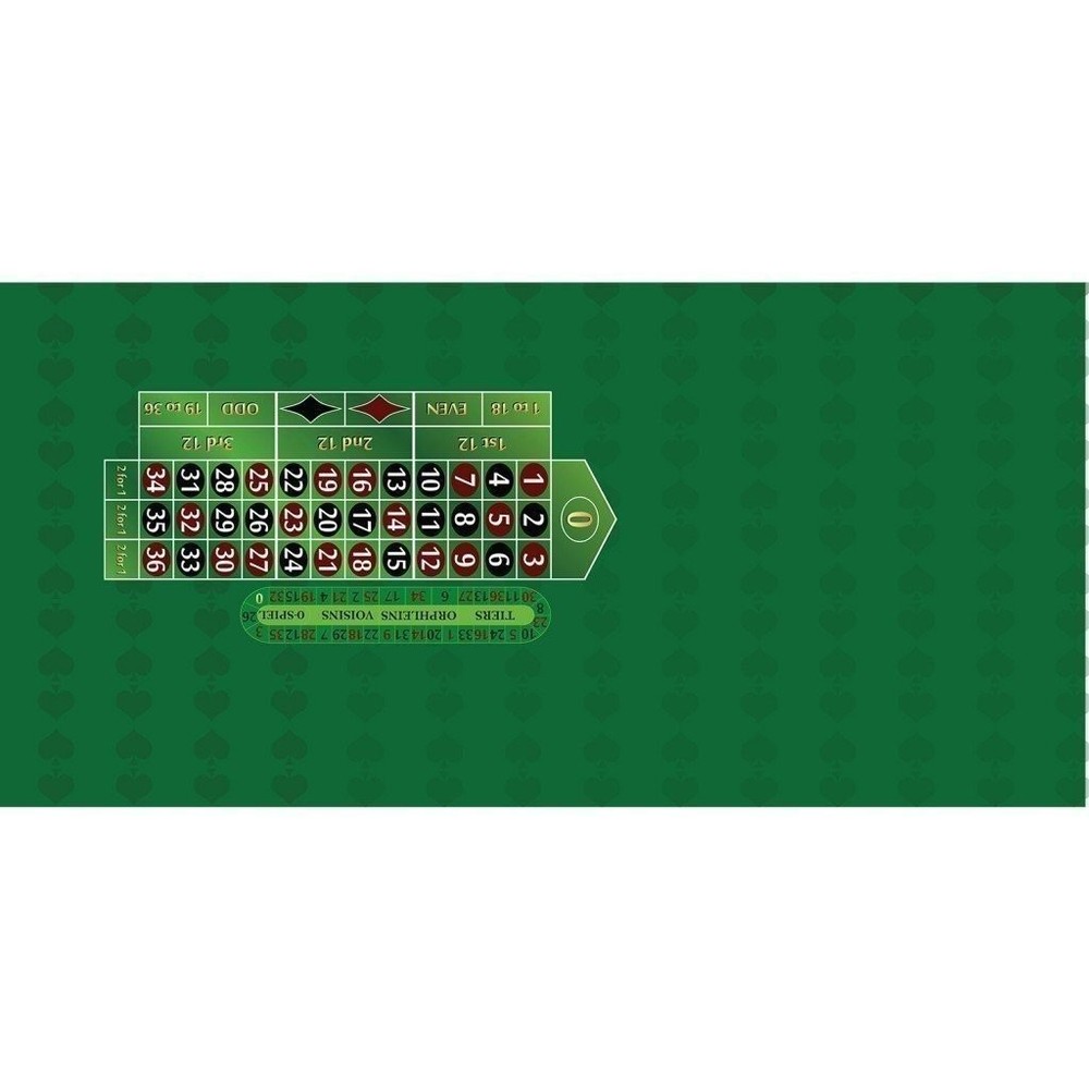Roulette Table Layout Felt - Left Handed – Single 0 - Green