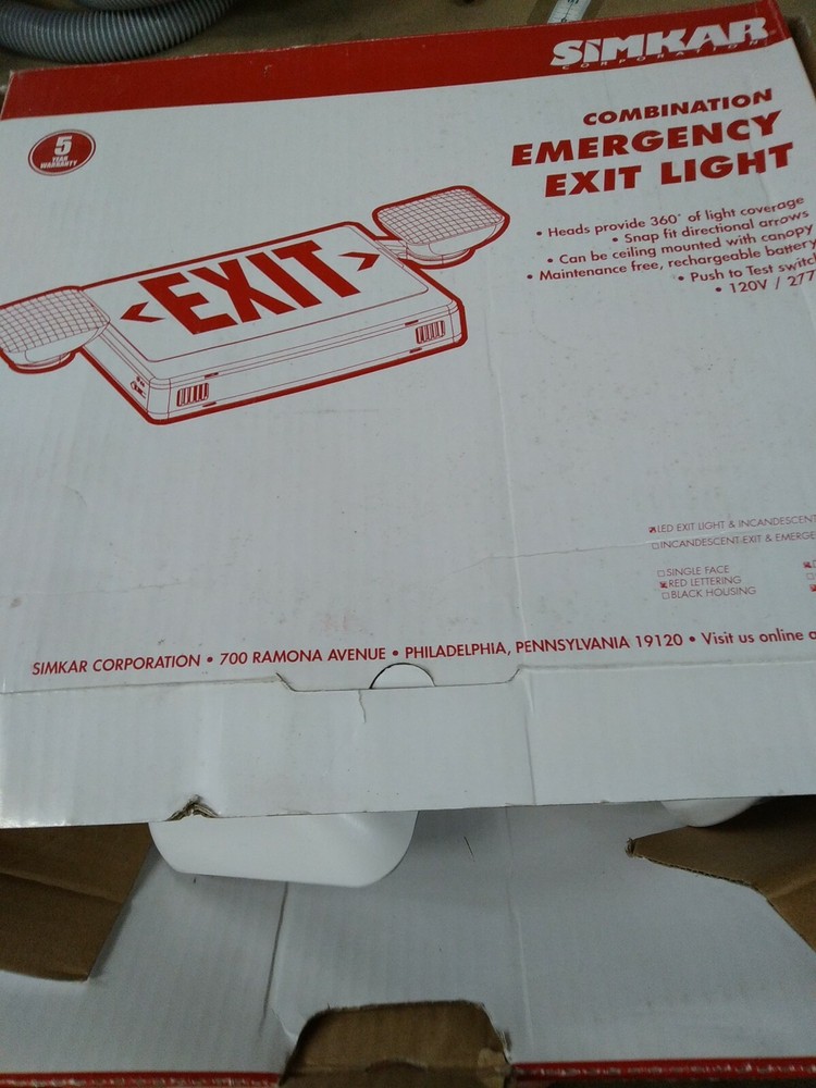 NEW SIMKAR LED DUAL HEAD EXIT/EMERGENCY LIGHT, 120V/277V SCLI2RW