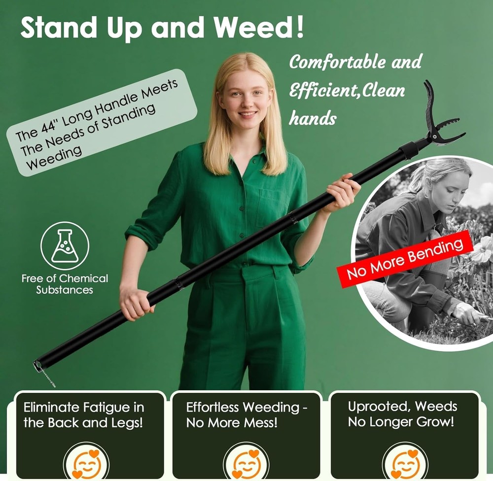 Detachable Stand Up Weed Puller Tool with Long Handle, Dandelion Weed Puller Too