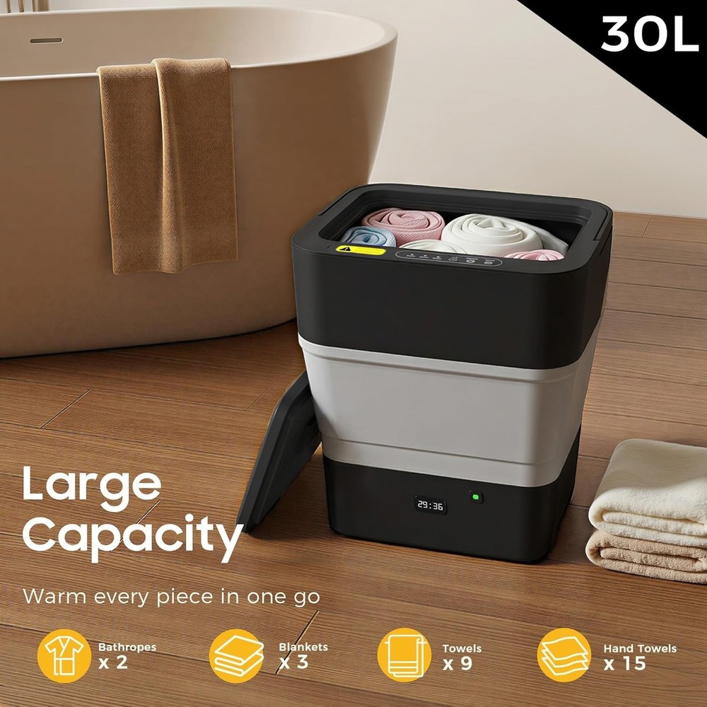 30L Towel Warmer, 450W Quick Heating, Foldable Bucket, Timer Auto Shut Off