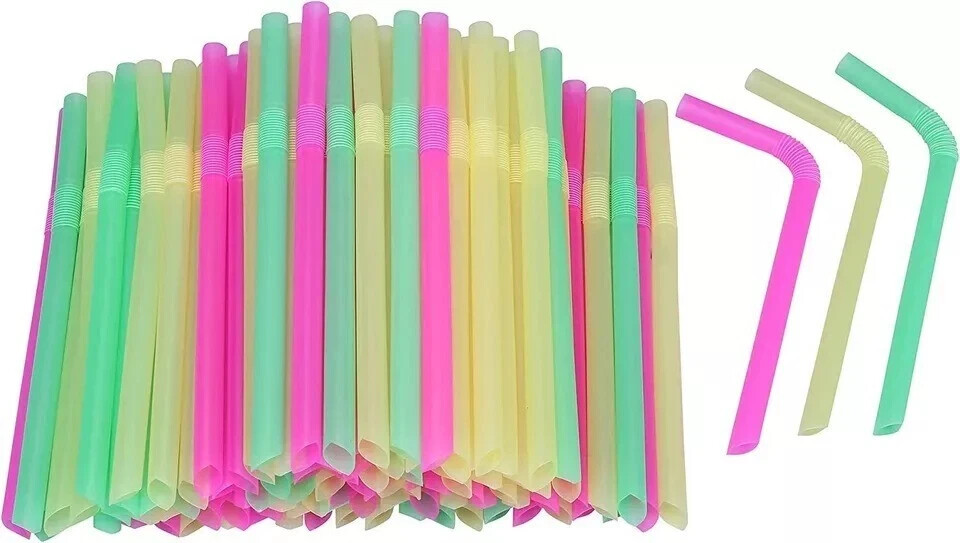 Jumbo Flexible Smoothie Plastic Straws 100 Pcs Assorted Colors Large Bendable