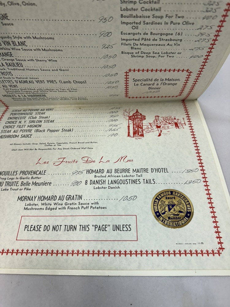 chez jean menu paris rare find see pics