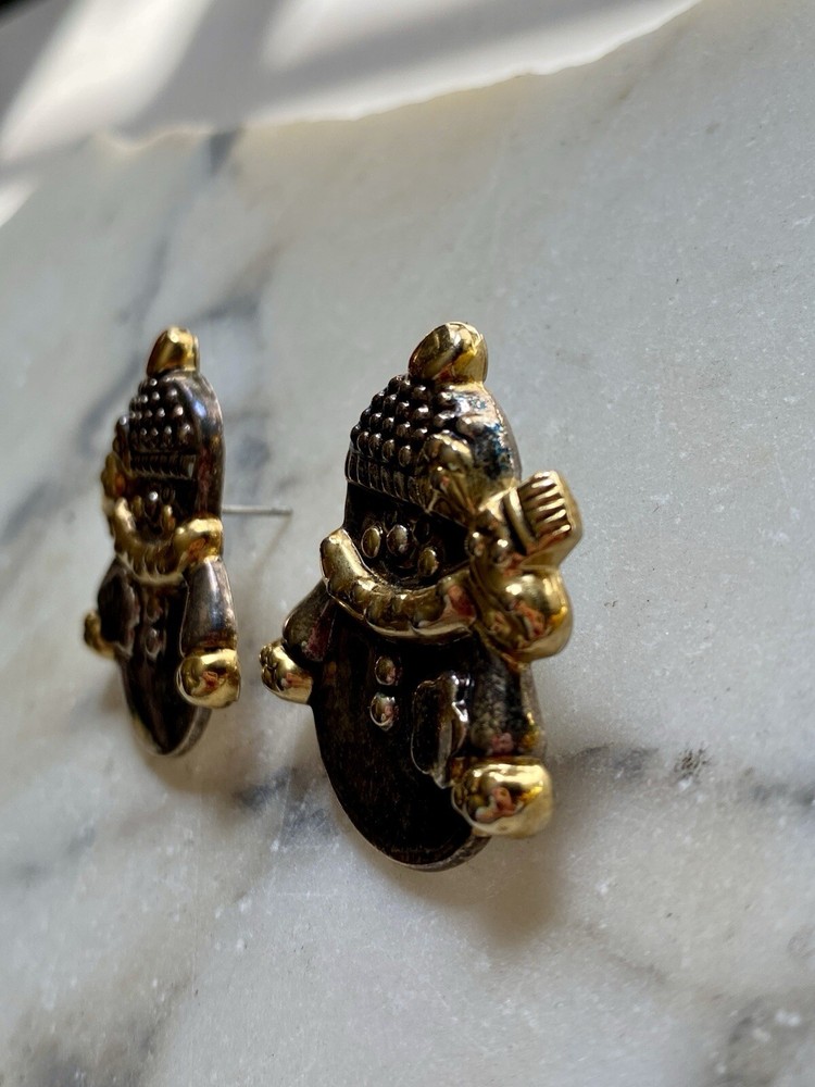 Vintage silver tone snowman Statement Earrings