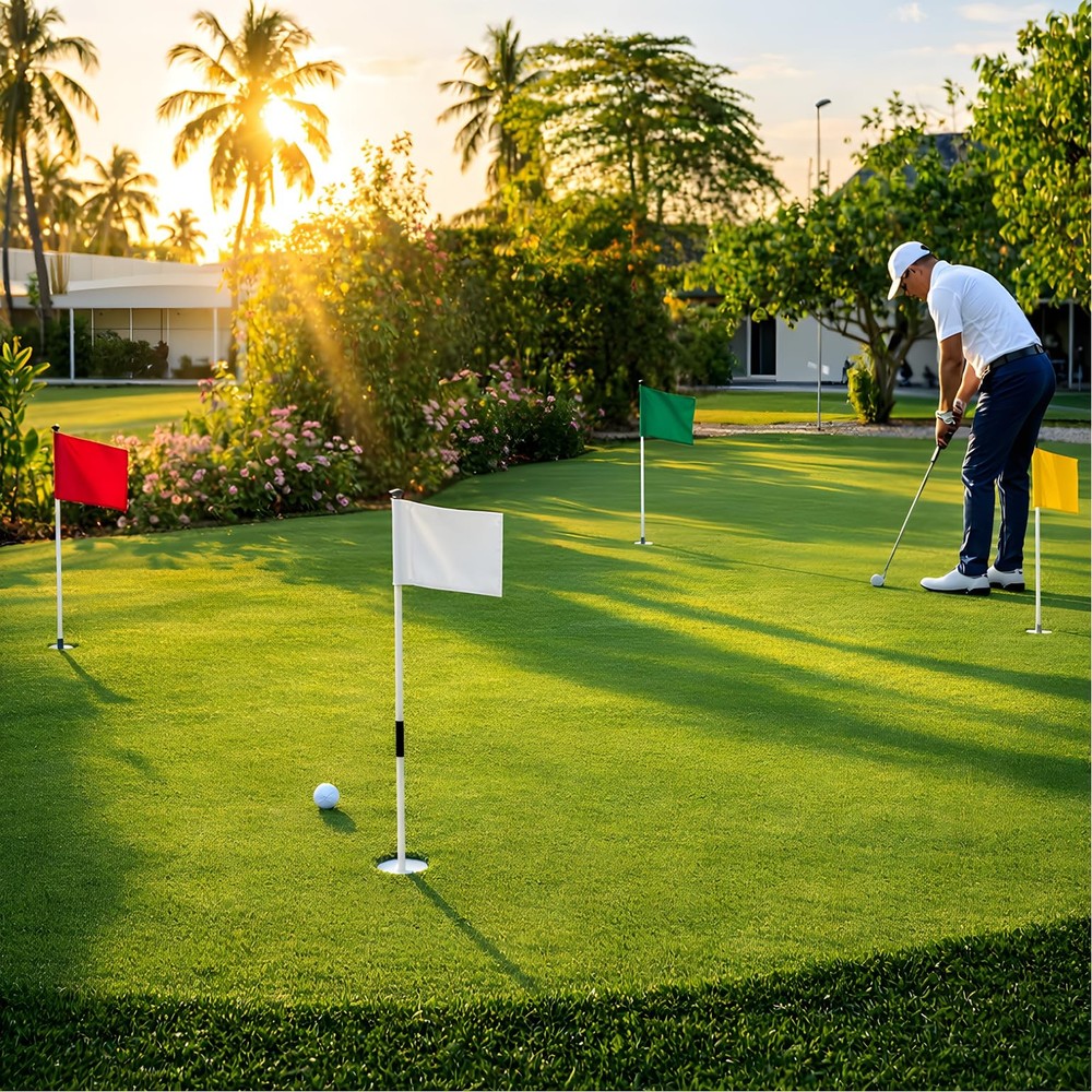 Set of 4 Single Sided 8x6 Inches Solid Golf Polyester Flag - Mini Putting Gre...