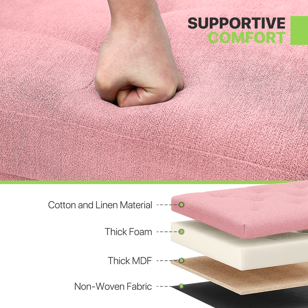 15" Rectangular Fabric Ottoman Classic Cube Upholstered Pink Lift Top Footstool