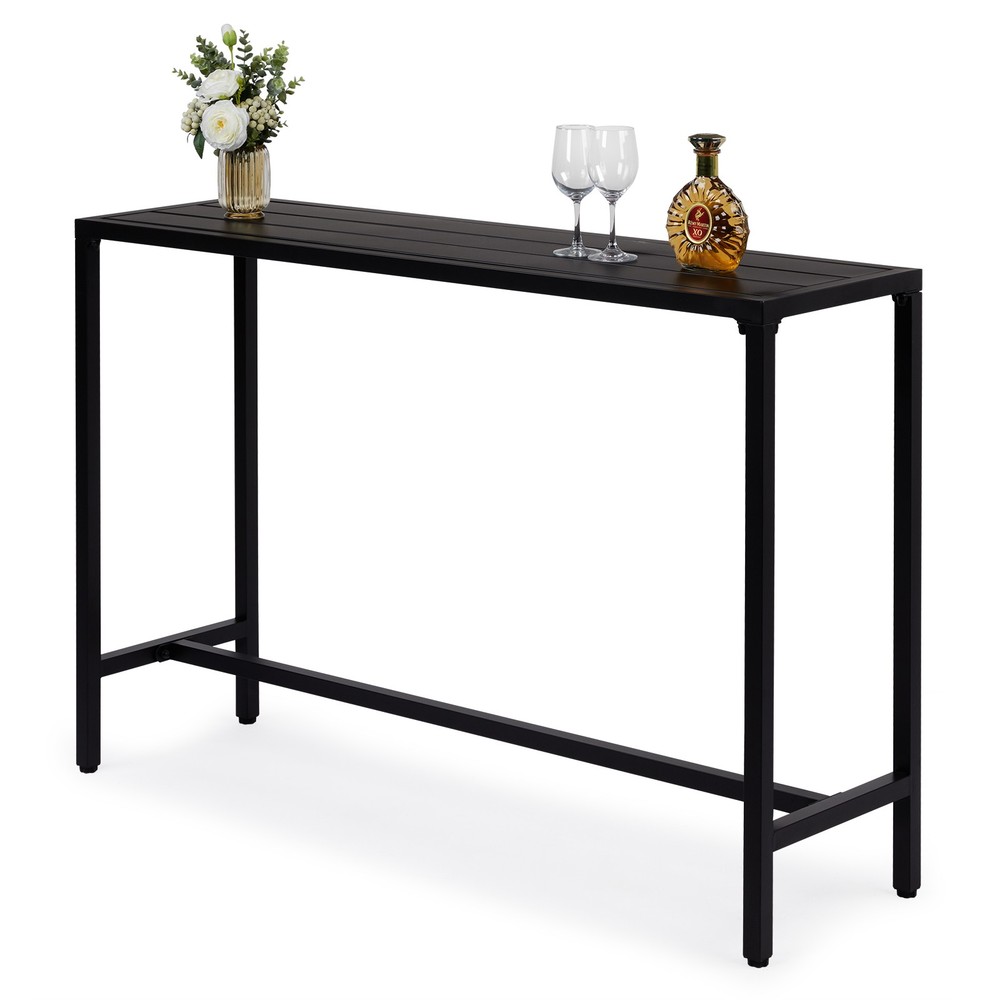 55" Outdoor Bar Table with Adjustable Feet,Rectangle Narrow Counter Height Table