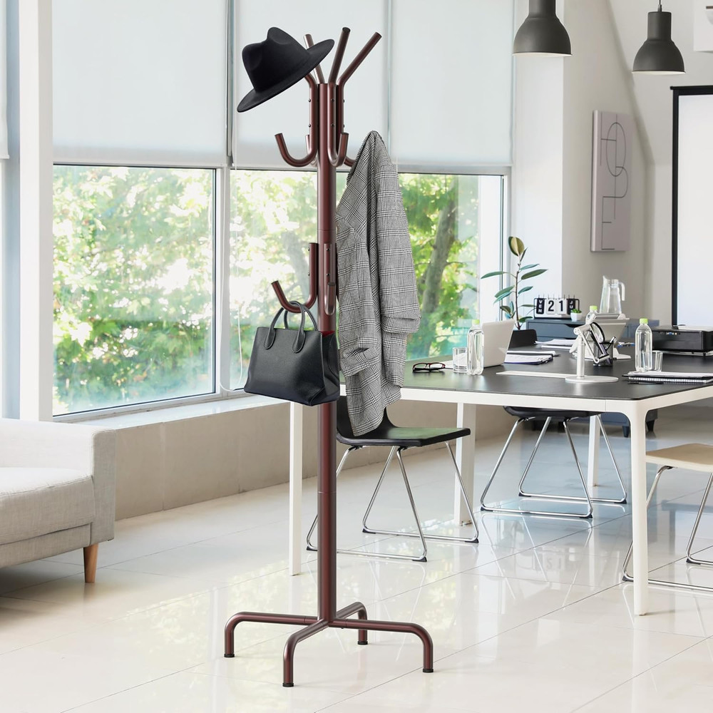 Standing Coat and Hat Hanger Organizer Rack, 12 Hooks, Bronze