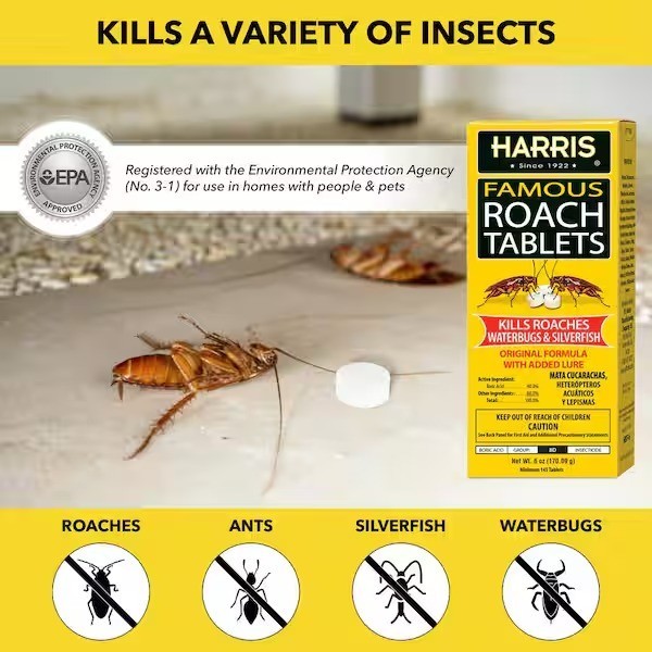 Harris 6oz. Famous Roach Tablets Odorless & Long Lasting Kills Bugs & Silverfish
