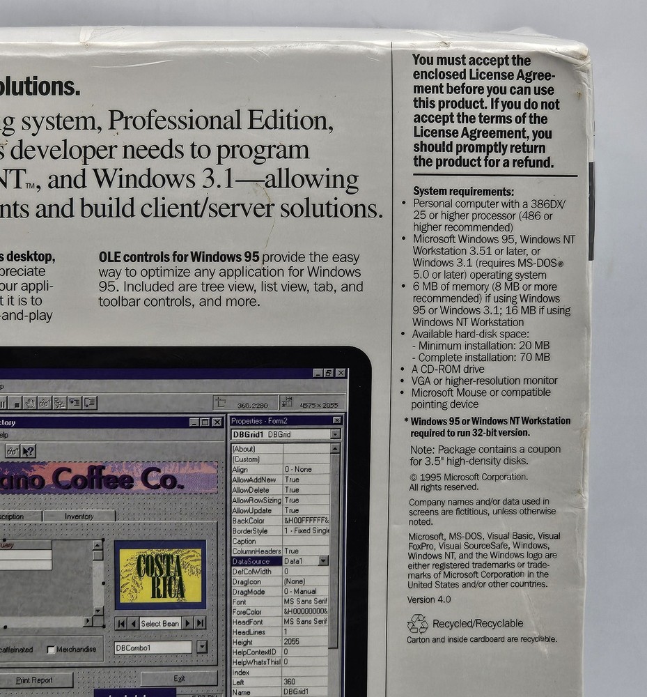 Microsoft Visual Basic 4.0 VB 4 Professional PRO Edition Windows 95+ PC SEALED