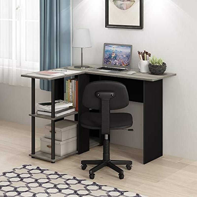 L Shape Computer Desk W/ Bookshelf Sturdy Construction Easy Assembly Home Office
