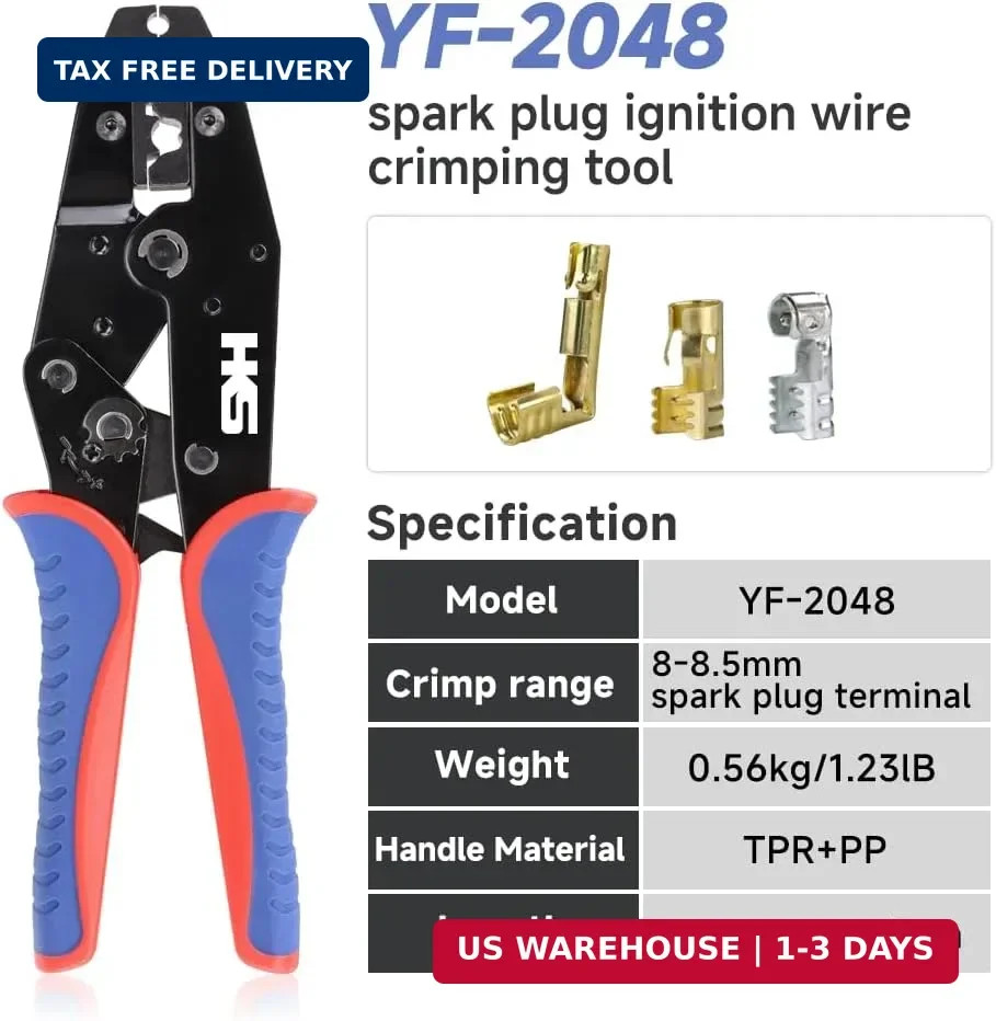Spark Plug Wire Crimping Tool Kit for Ignition Cables, Ratcheting Crimper, 24 Sp