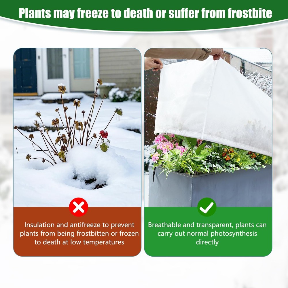 3Pack Rectangular Winter Plant Covers 2.36 oz/yd² Frost Protection Drawstring