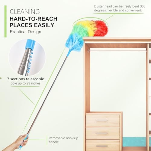Rainbow Extendable Static Duster Reusable Microfiber Duster 32-100inch-3pcs