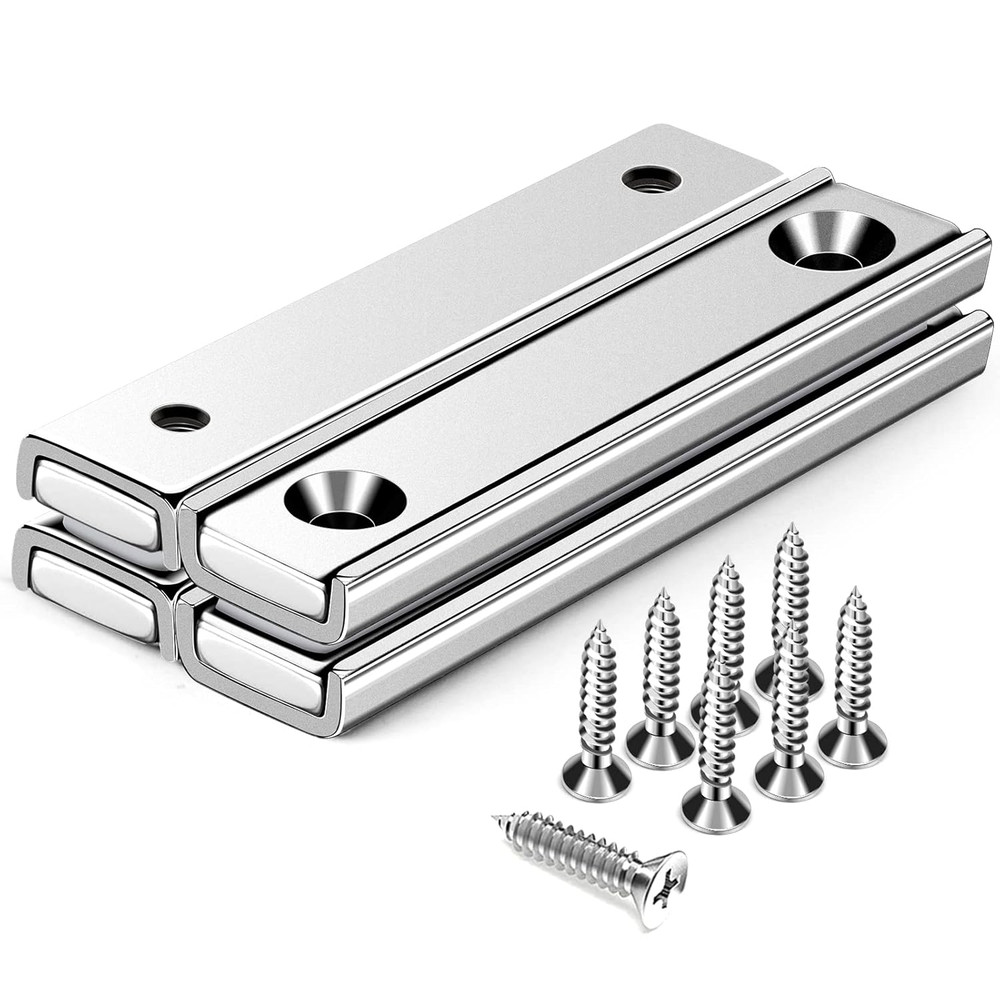 Strong Neodymium Rectangular Pot Magnets with Counter Bore, 70LBS(32 KG) Pulling