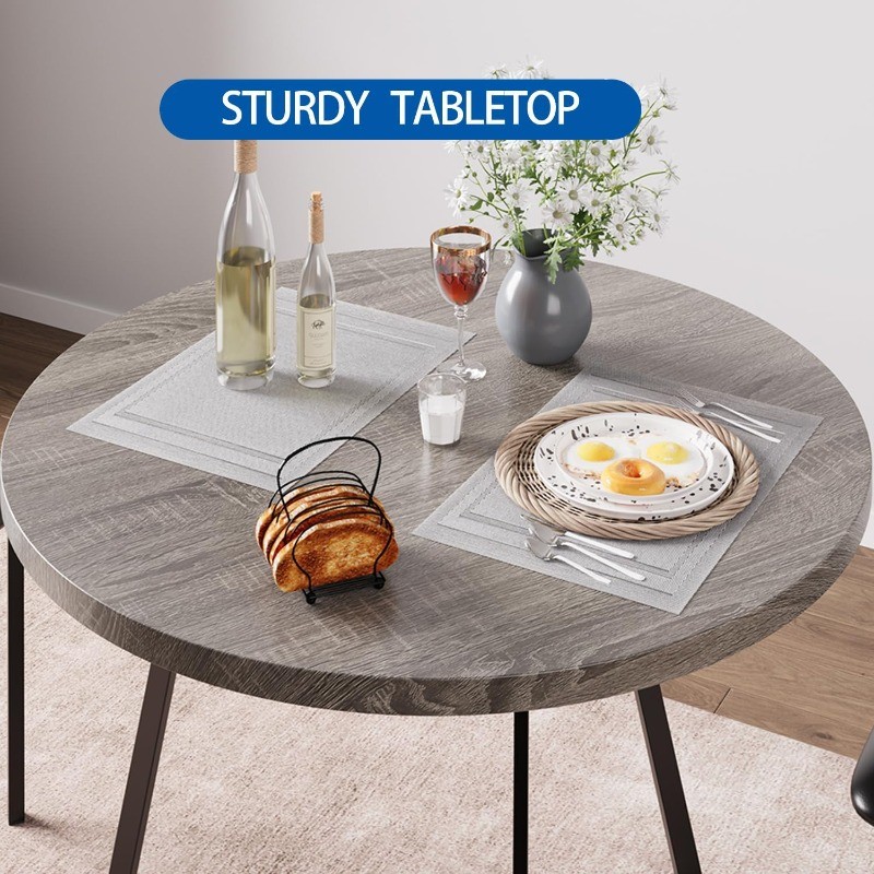 Dining Table Set for 2, Round Kitchen Table and Upholstered Chairs