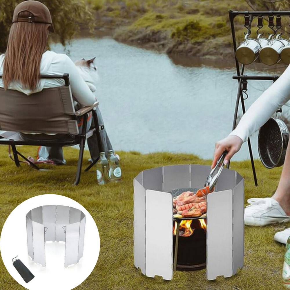 Stove Windshield for Camping Cooker, Folding Windscreen for BBQ & Backpacking