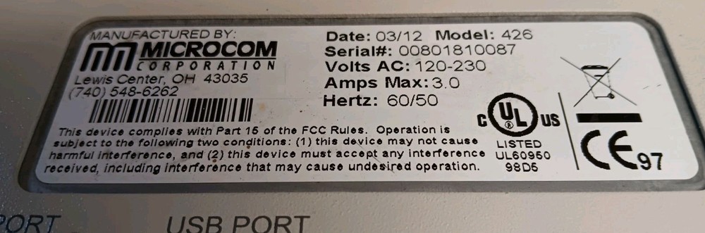 Microcom Model 426 Thermal Desktop Ethernet Printer