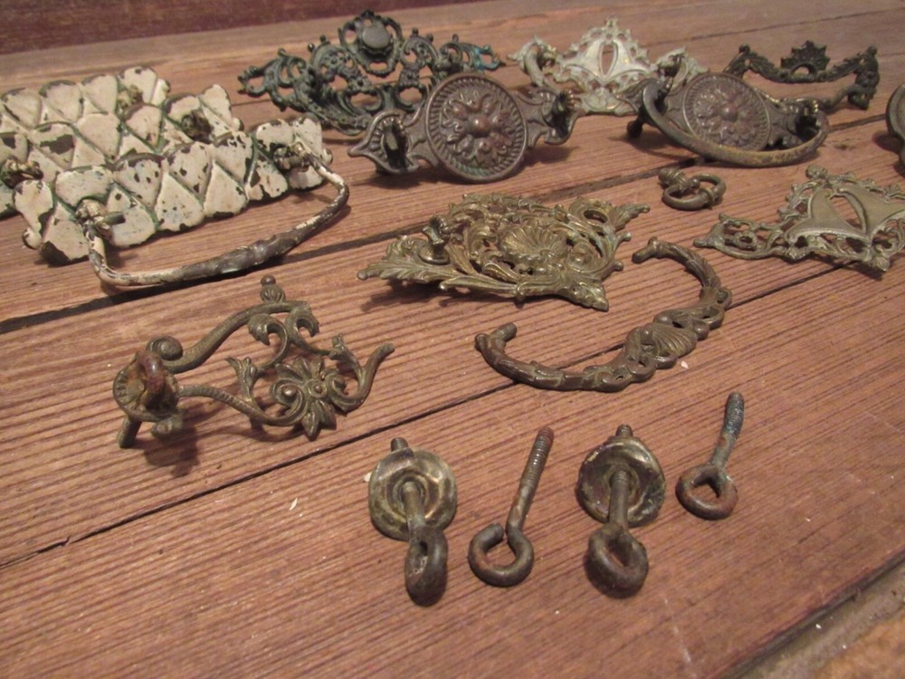 Vintage LOT Drawer Pull Handle Metal Hardware - Brass & Metal!