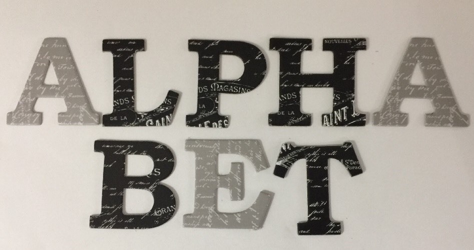 BLACK/GREY PRINTED CHIPBOARD LETTERS(52pc)Alphabet•Upper-Case•Label•Writing•Word