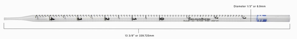 Pipette Serological, 5ml Capacity by 0.1ml, Plastic, Sterile, Color Coded.