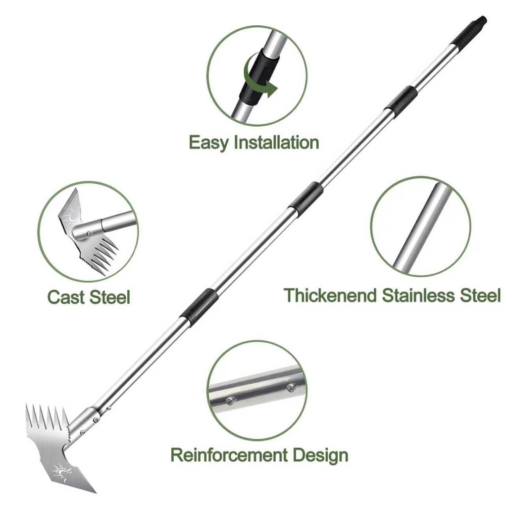 Weed Puller Tool with Long Handle, 60" Chrome(Stainless Steel)