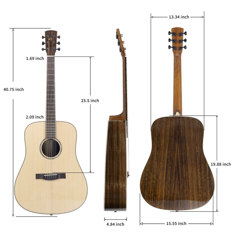 41'' Acoustic All Solid Guitar Solid Spruce Top Solid Ovangkol Back and Sides