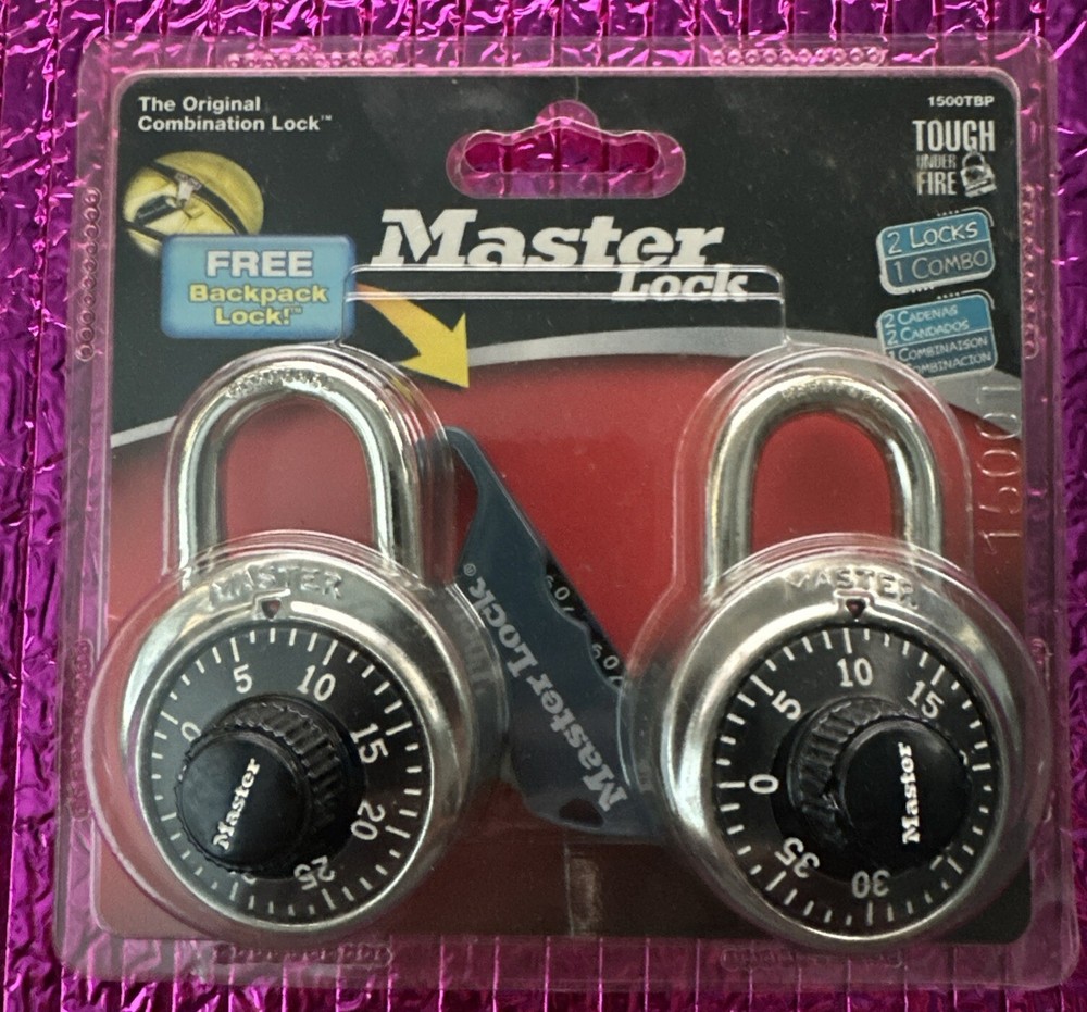 Combination Padlock Twin Pack Master 1500 series + 1 Bonus Backpack Lock
