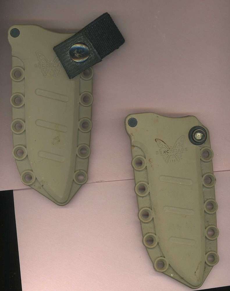 Benchmade sheaths plain edge one has the snap closure for storage & one doesn't