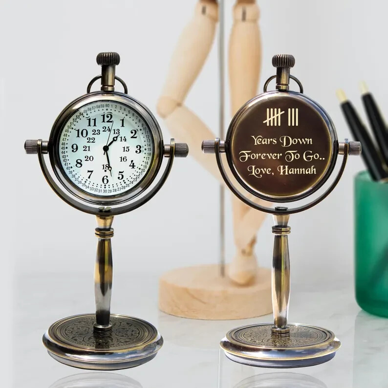 Personalized 8th Anniversary desk clock, Engraved Table clock, Retro table clock