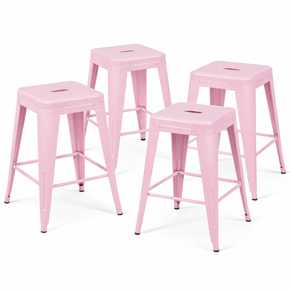 24 Inch Counter Height Stool, Backless Metal Bar Stools Set of 4, Non-Stackabl