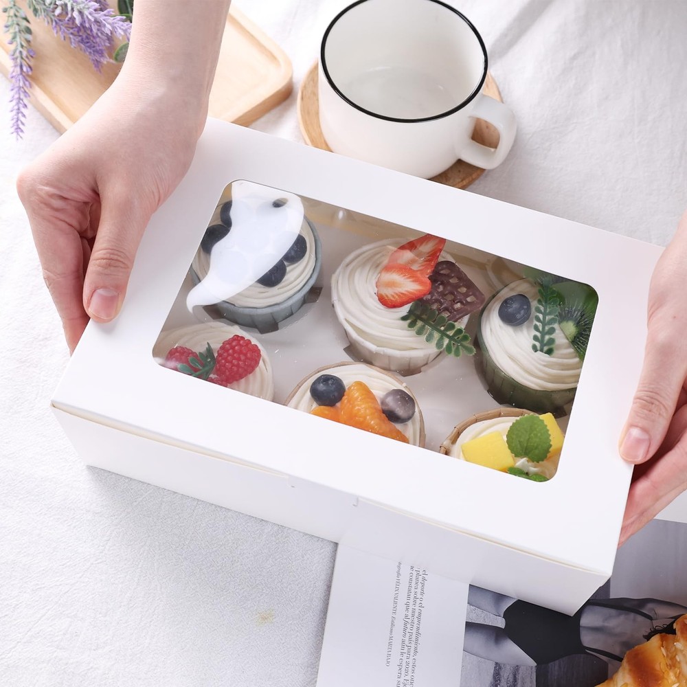 6pcs White Cupcake Containers 6 Count With Window Boxes Holding 36 Pastry Box Fo