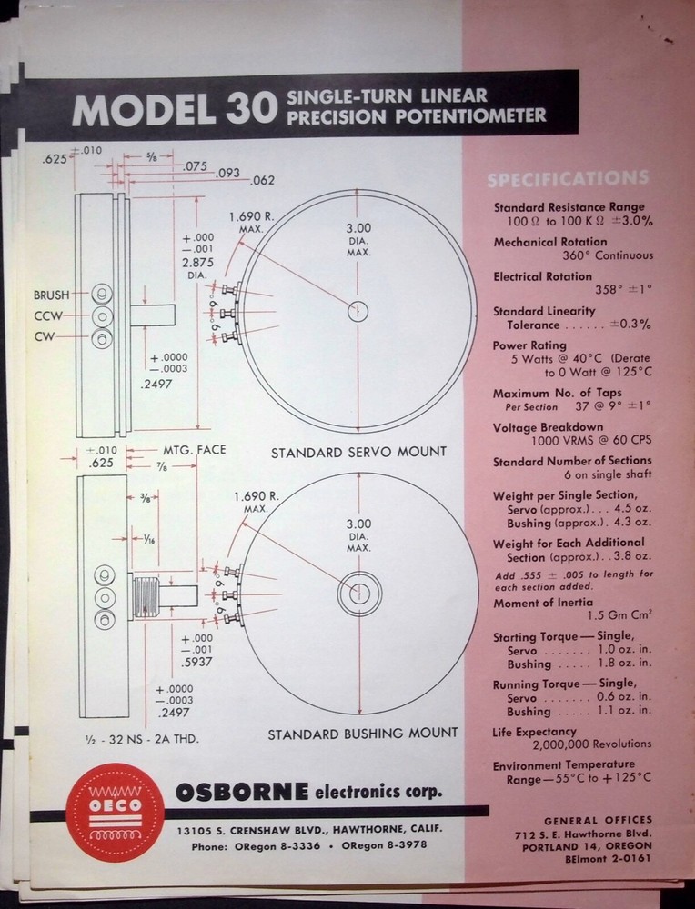OECO PRECISION POTENTIOMETER SINGLE-TURN LINEA - CATALOG
