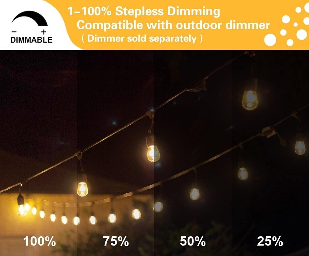 2 Pack 48FT Outdoor String Lights,Hanging Incandescent String Lights Commerci...
