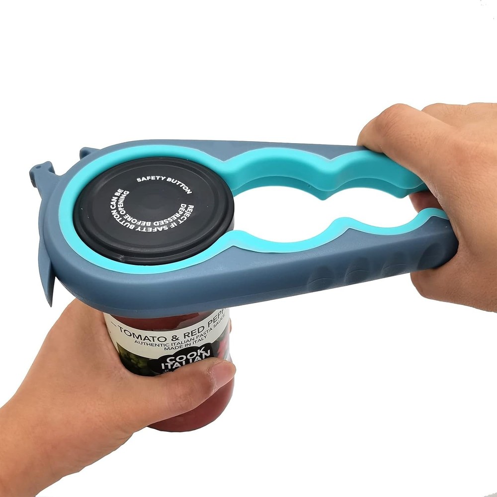 Multi-Function Jar Opener - Ideal Tool for Seniors and Weak Hands, Blue & Grey