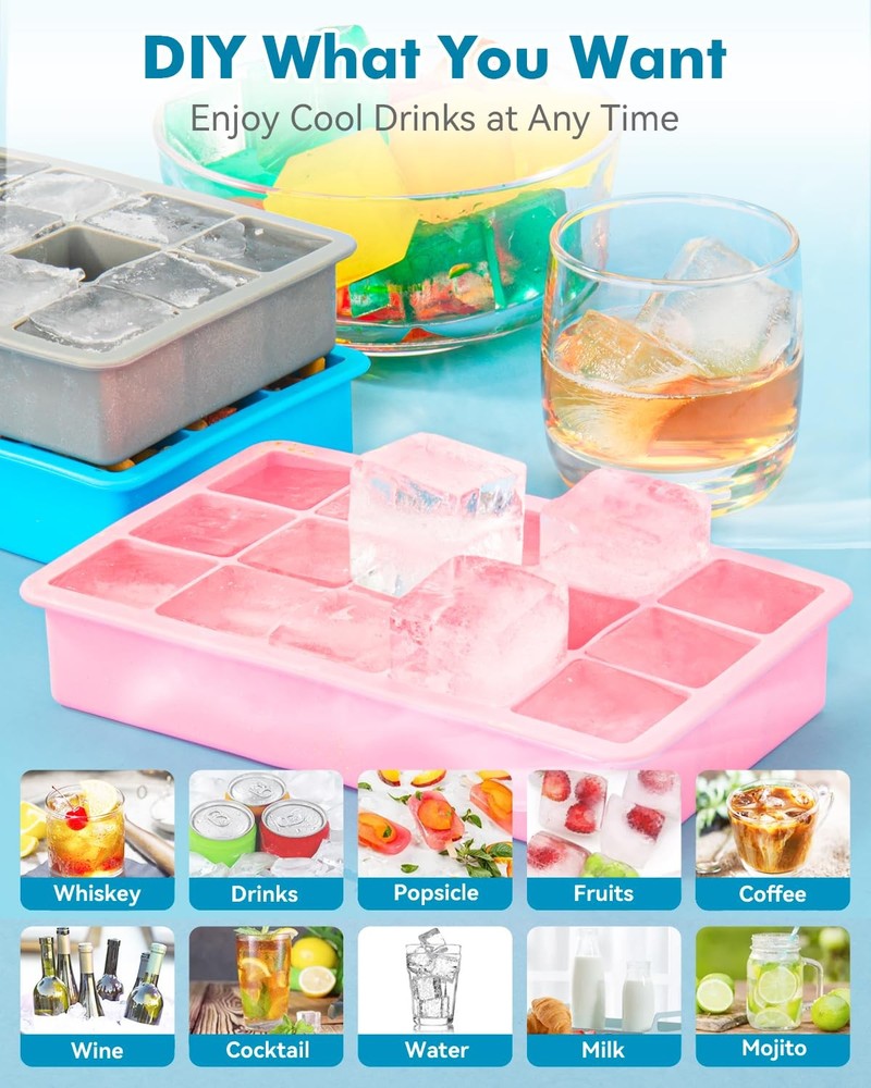 2 Pack Ice Cube Trays, ZDPMK Silicone Easy Release Flexible Molds 15 Ice Cube...