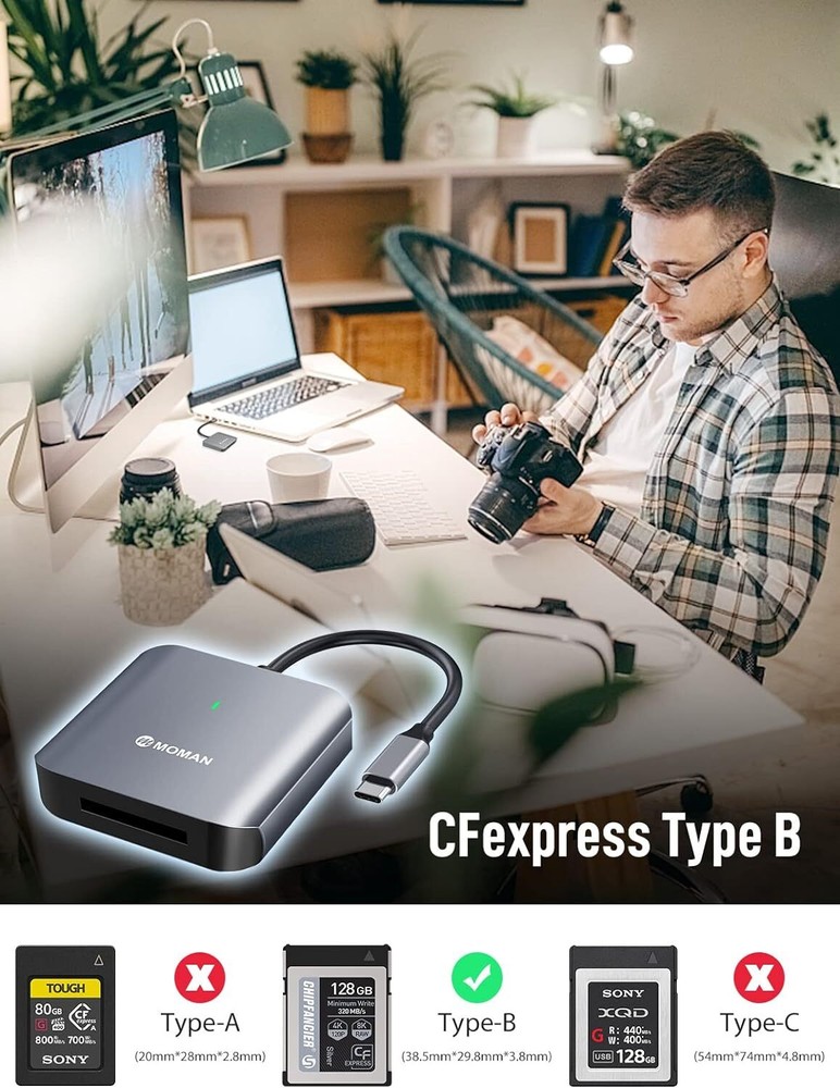 Moman C1B CFexpress Card Reader Type B Card Reader USB C 3.1 Gen 2 10Gbps