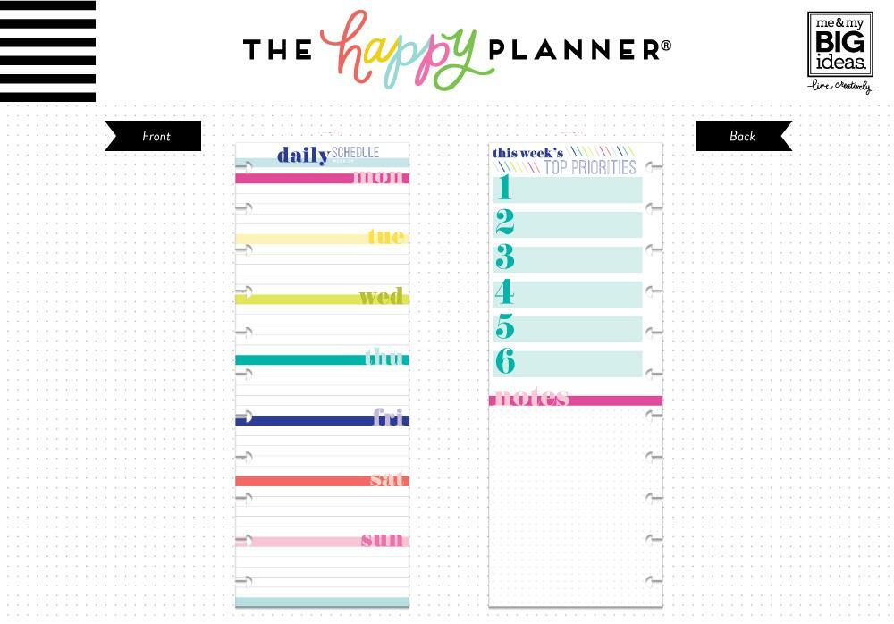 The BIG Happy Planner DAILY SCHEDULE Half Sheet Note Paper - 60 sheets