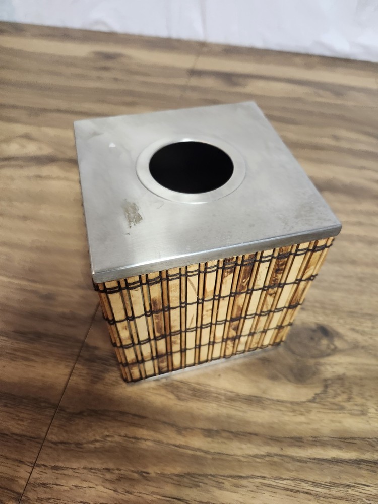 Bamboo And Metal Tissue Holder Tissue Box