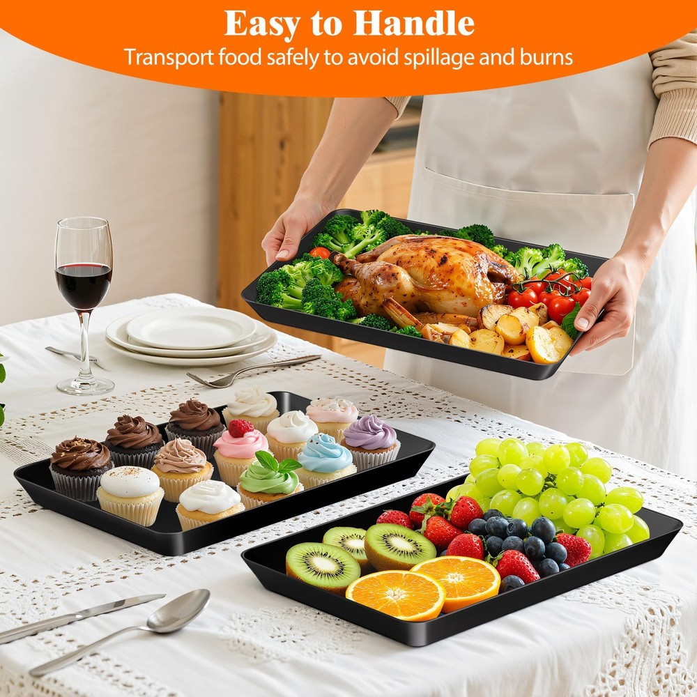 SpaceTrove 4-Pack Serving Tray Set, Reusable Plastic Serving Platter for Party S