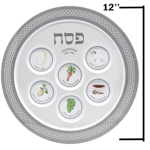 Passover Classic Silver Seder Plate, Melamine Silver Design Passover Single