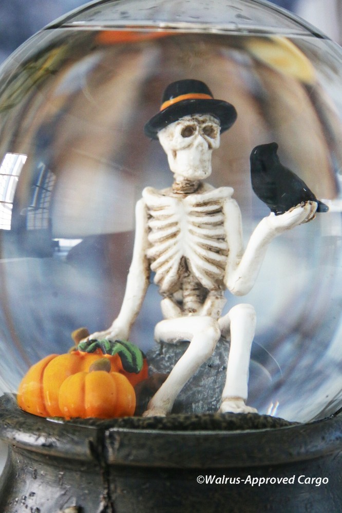 SKELETON, CROW & CAULDRON SNOWGLOBE – SHAKE UP THAT BLAH HALLOWEEN DÉCOR!
