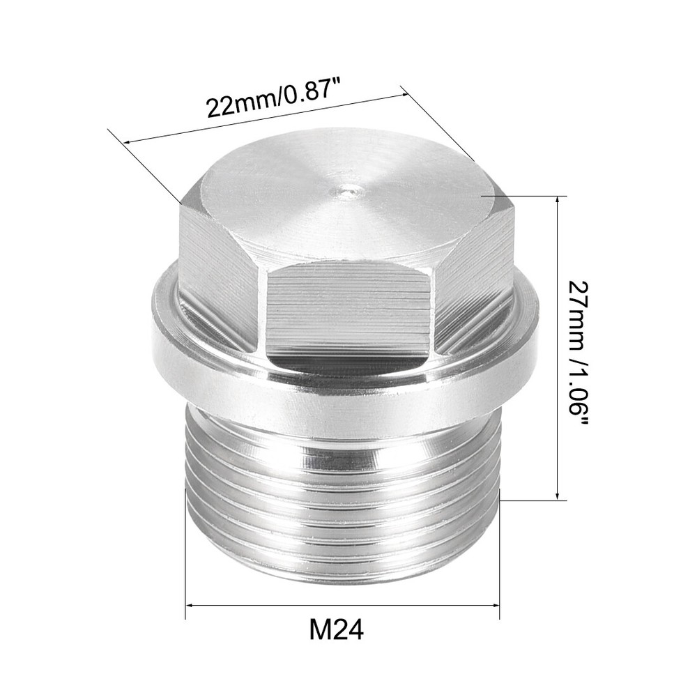 M24 x 1.5 Male Hex Head Plug 304 Stainless Steel Solid Thread Pipe Fitting