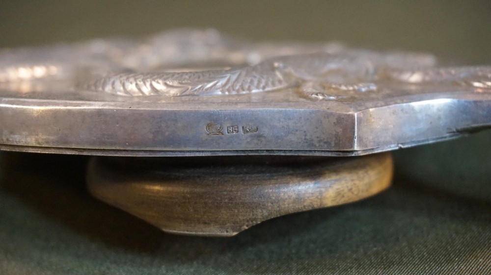 Beautiful 19th~20th Cent. Chinese Export Protruding Dragon Silver Mirror Marked