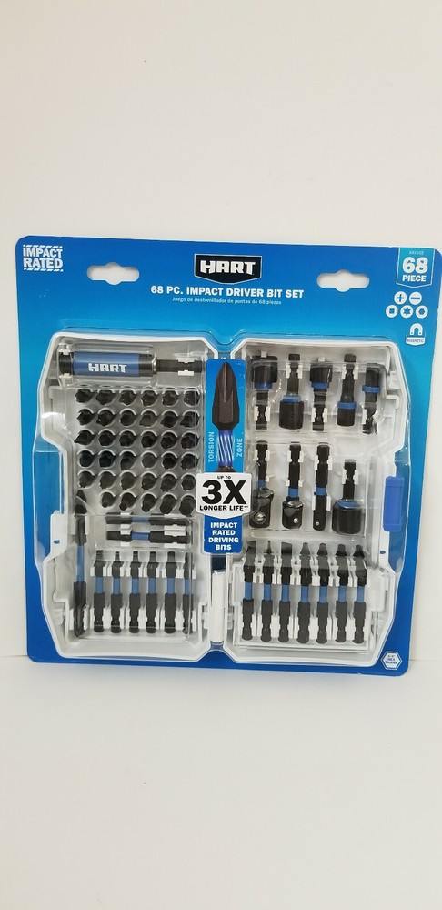 HART 68-Piece Impact Driver Bit Set With Storage Case, Torsion Zone