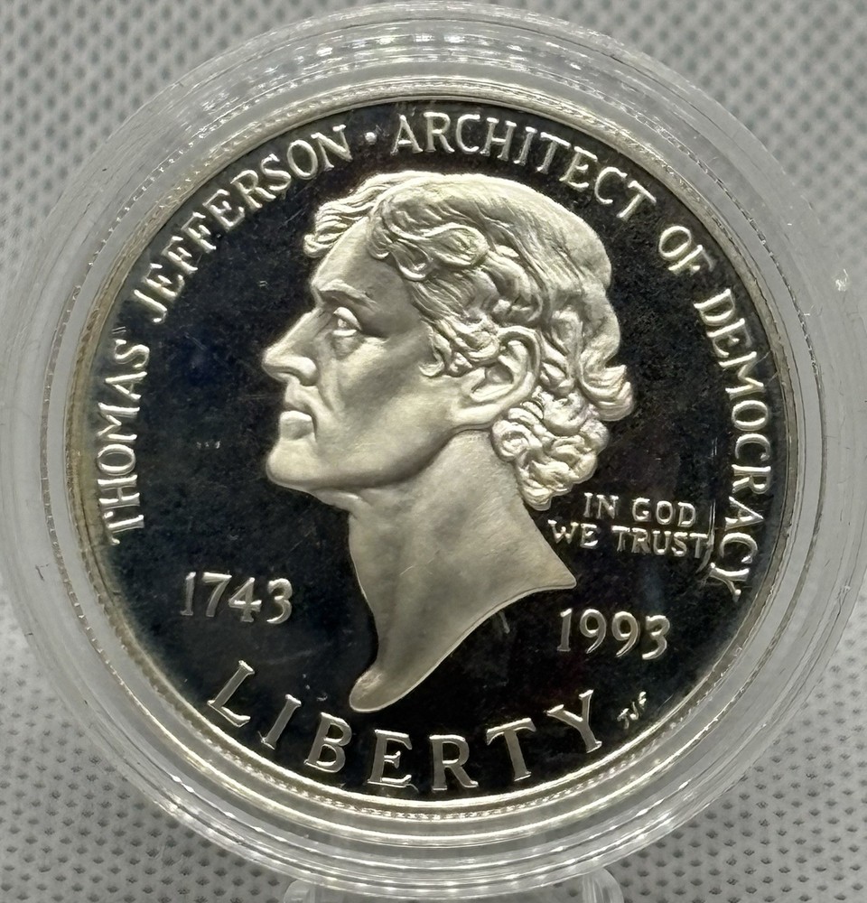 1993 S Thomas Jefferson Proof Liberty Silver Dollar, 90% Silver! 🔥