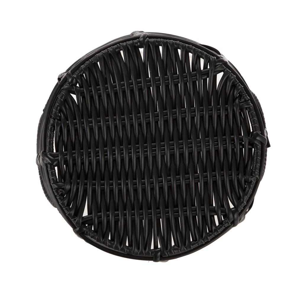 9" Plastic Round Black Abstract Basket W/ Handles