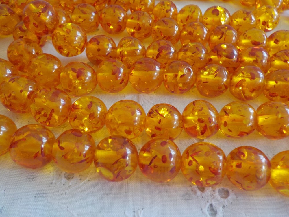 Faux Plastic Amber Bead Long Prayer Beads Confetti
