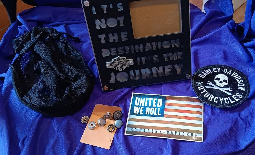 Harley Davidson Frame, Skull Patch, Sticker, Du Rag, Replacement Snaps; LOT of 5