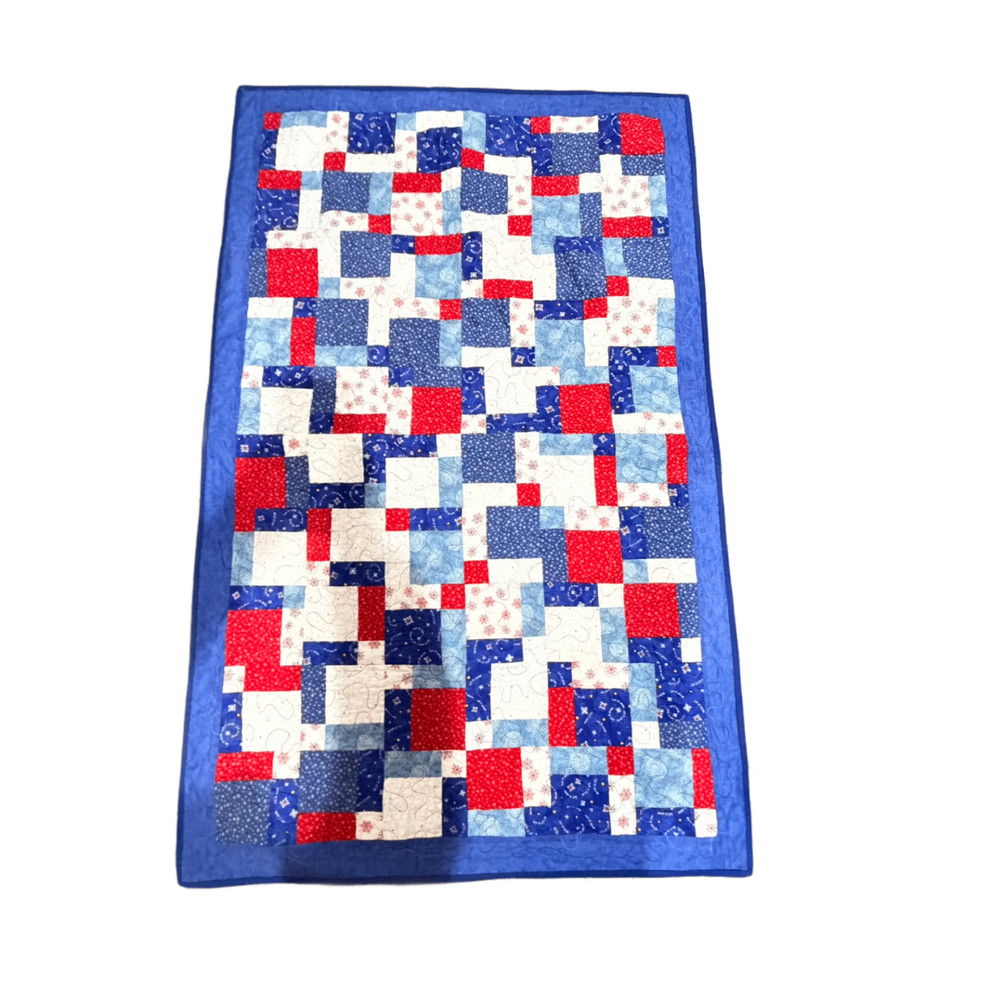 Handmade Patchwork Baby Quilt Blanket Red White Blue Snowflake Nursery Throw