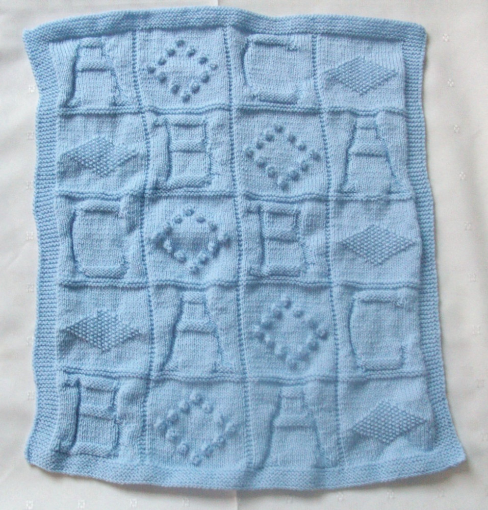 Handmade Baby Pram Blanket Blue ABC design